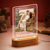 Custom Photo Social Media Style Night Light with Engraved Text Wooden Base Home Decor Valentines Gift