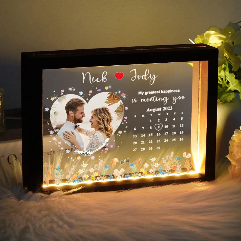 Personalized Photo LED Light Frame Gift for Love's Sweetest Moments - My Greatest Happiness Is Meeting You Valentines Gift