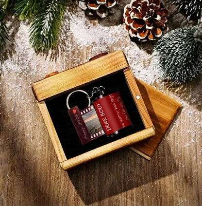 Custom Photo & Text Colorful Roll Film Keychain Camera Keychain with Wood Box Meaningful Gifts For Couples