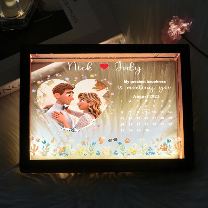 Personalized Photo LED Light Frame Gift for Love's Sweetest Moments - My Greatest Happiness Is Meeting You Valentines Gift