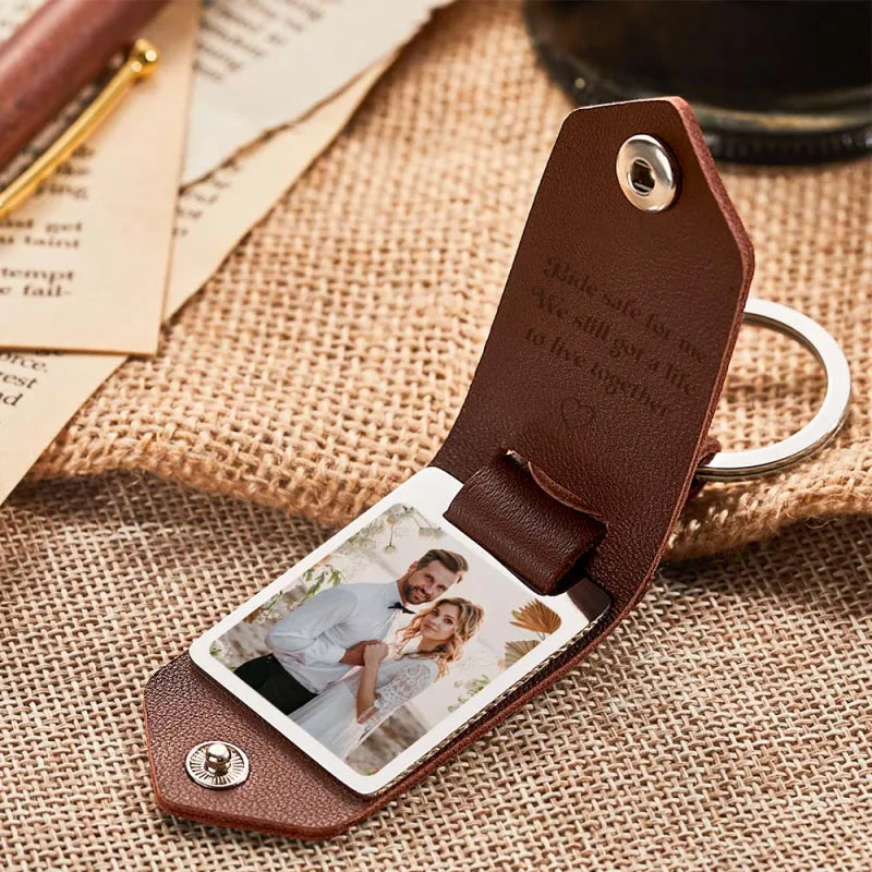 Personalized Photo and Calendar PU Leather Keychain with Custom Text Valentines Gifts for Him