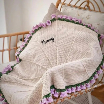 Custom Name Hand-Knitted Rose Blanket Ready-Made Gift for Mother's Day 80cm - 150cm