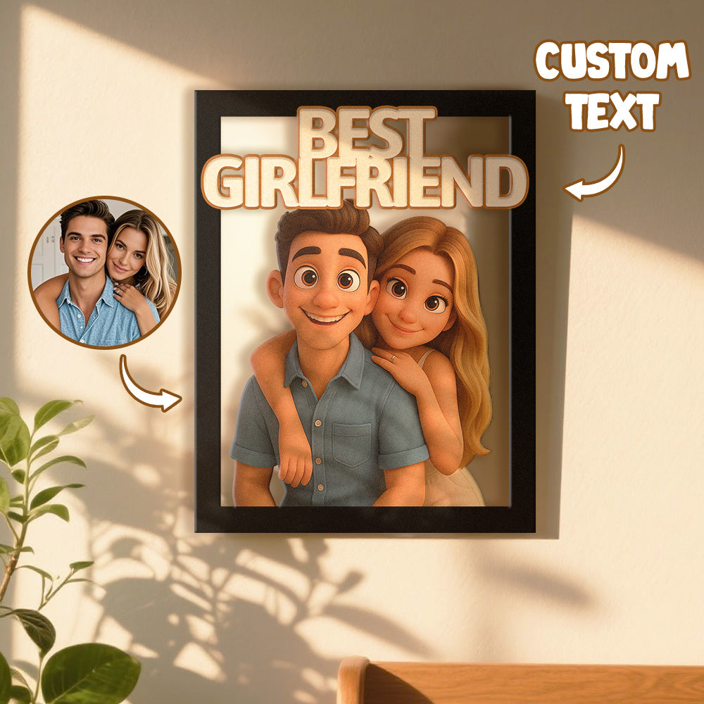 Personalized Cartoon Portrait Wall Frame Custom Wooden Cartoon Portrait Best Boyfriend GIrlfriend Unique Anniversary Valentines Gift