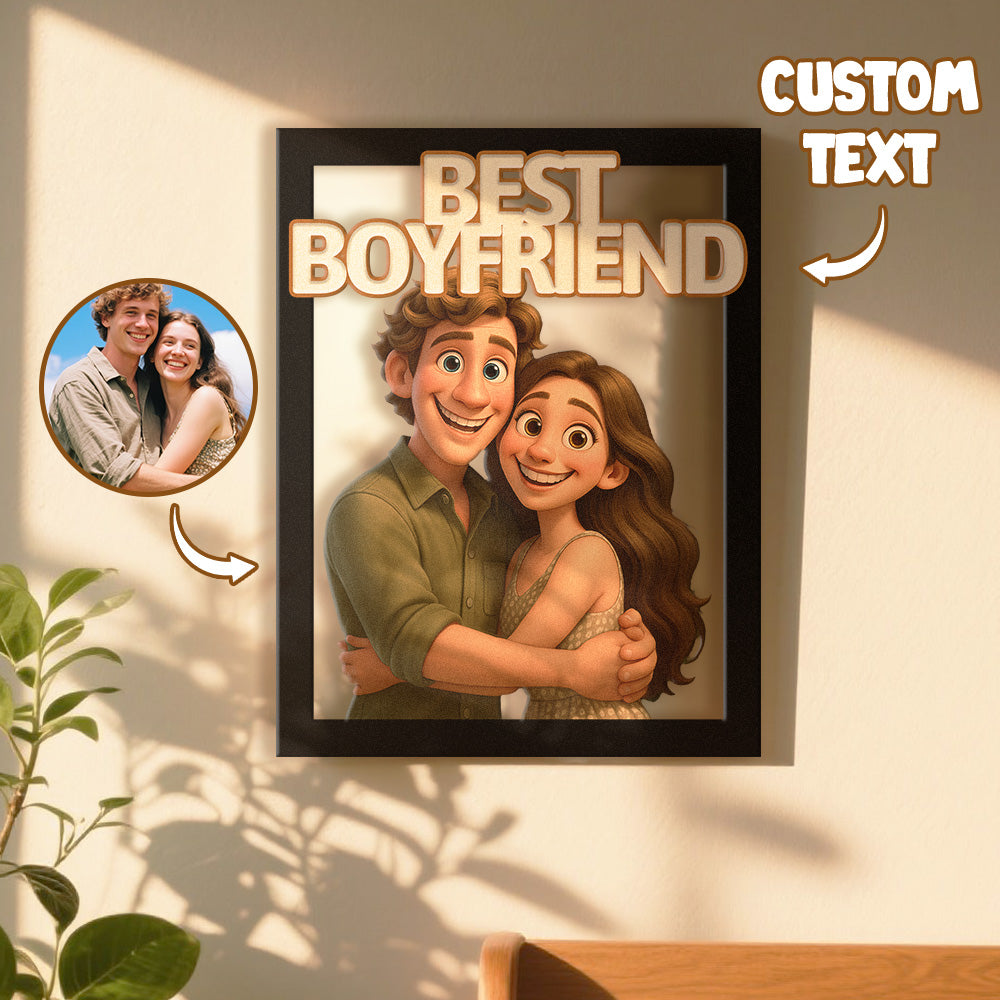 Personalized Cartoon Portrait Wall Frame Custom Wooden Cartoon Portrait Best Boyfriend GIrlfriend Unique Anniversary Valentines Gift