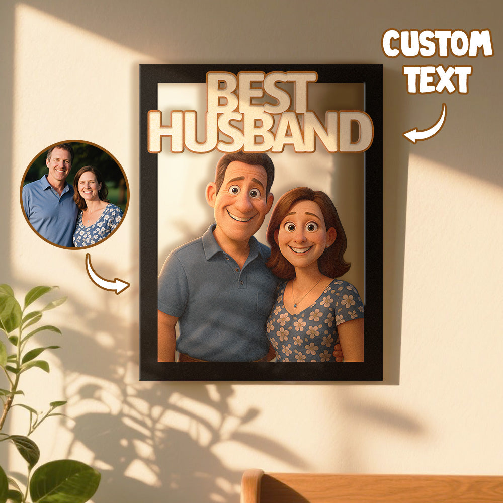 Personalized Cartoon Portrait Wall Frame Custom Wooden Cartoon Portrait Best Boyfriend GIrlfriend Unique Anniversary Valentines Gift