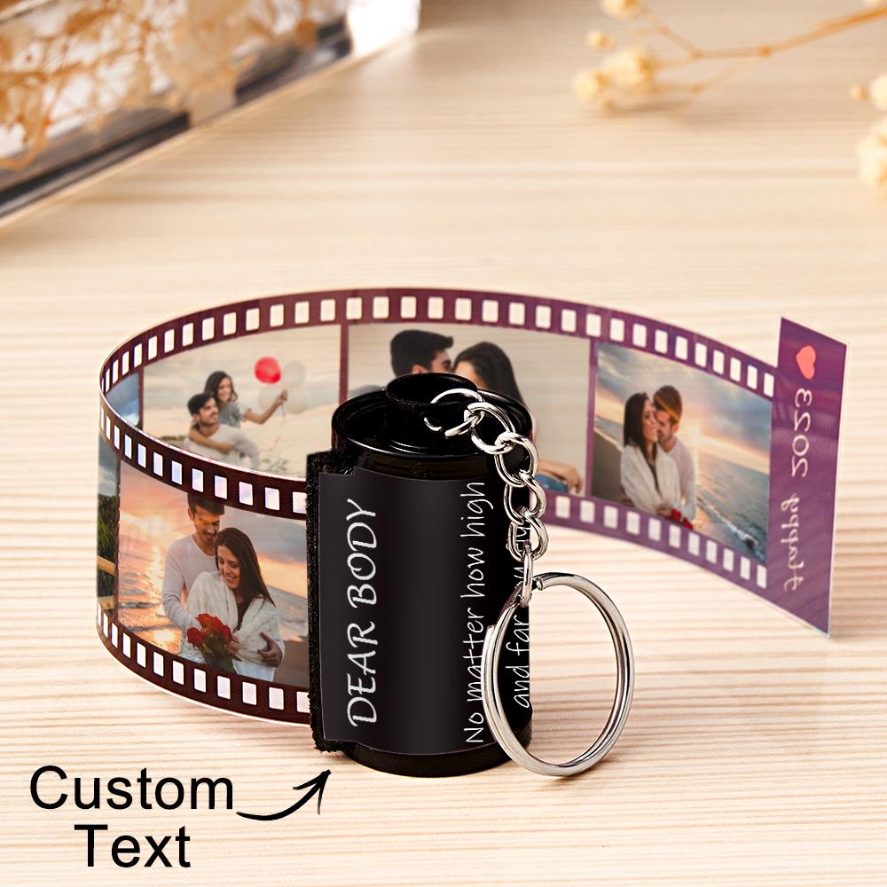 Custom Photo & Text Colorful Roll Film Keychain Camera Keychain with Wood Box Meaningful Gifts For Couples