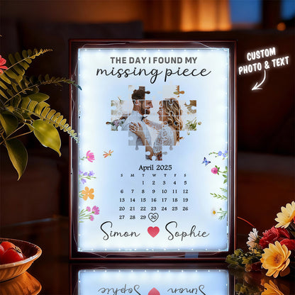 Custom Photo & Names Magic Mirror Light The Day I Found My Missing Piece Calendar Desk Decor Valentine's Gift