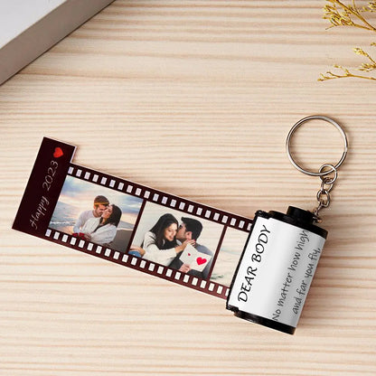 Custom Photo & Text Colorful Roll Film Keychain Camera Keychain with Wood Box Meaningful Gifts For Couples