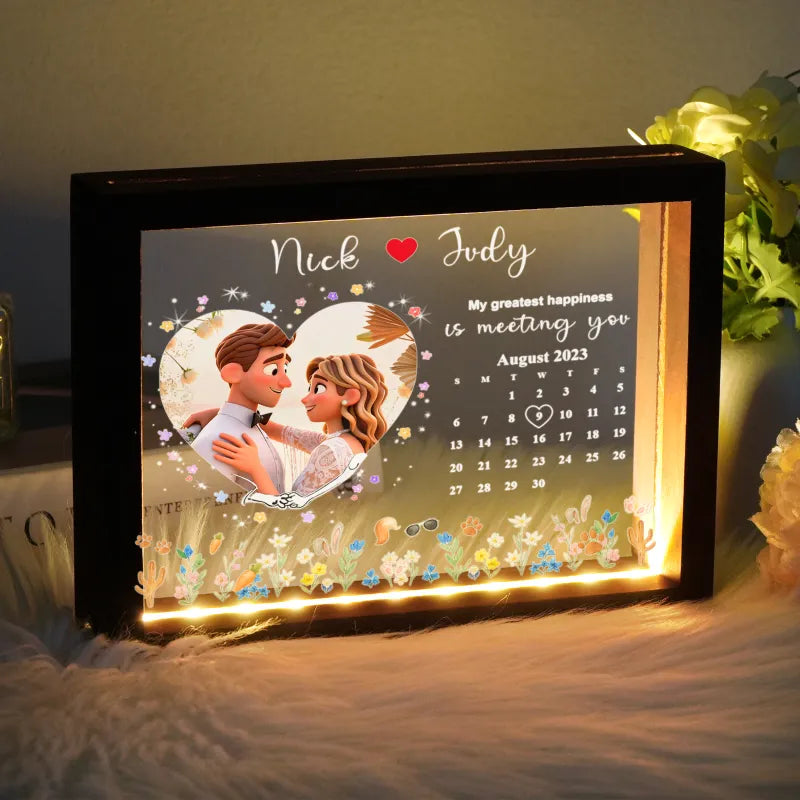 Personalized Photo LED Light Frame Gift for Love's Sweetest Moments - My Greatest Happiness Is Meeting You Valentines Gift