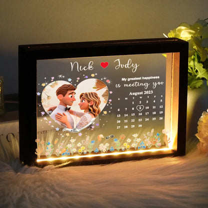 Personalized Photo LED Light Frame Gift for Love's Sweetest Moments - My Greatest Happiness Is Meeting You Valentines Gift