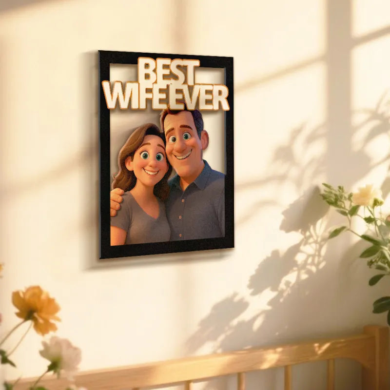 Personalized Cartoon Portrait Wall Frame Custom Wooden Cartoon Portrait Best Boyfriend GIrlfriend Unique Anniversary Valentines Gift