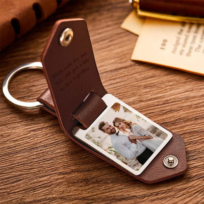 Personalized Photo and Calendar PU Leather Keychain with Custom Text Valentines Gifts for Him