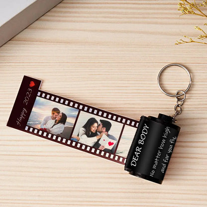 Custom Photo & Text Colorful Roll Film Keychain Camera Keychain with Wood Box Meaningful Gifts For Couples